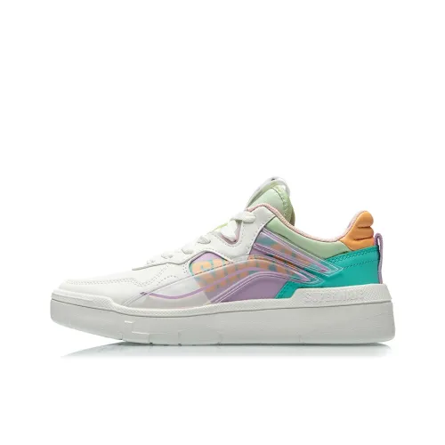 LINING Wave Skateboard Shoes Women's Low-Top White/Purple/Green