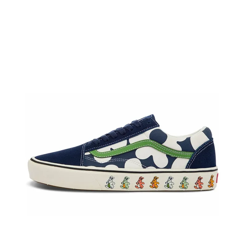 Vans Old Skool Casual Skate Shoes Unisex Blue White Flower Printing 'Blue White Green'-0