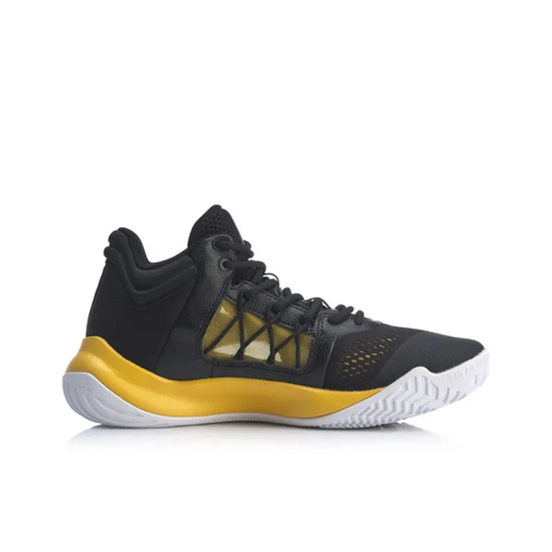LiNing Stormy Wind Durable Breathable Mid Top Basketball Shoes Black Yellow-1