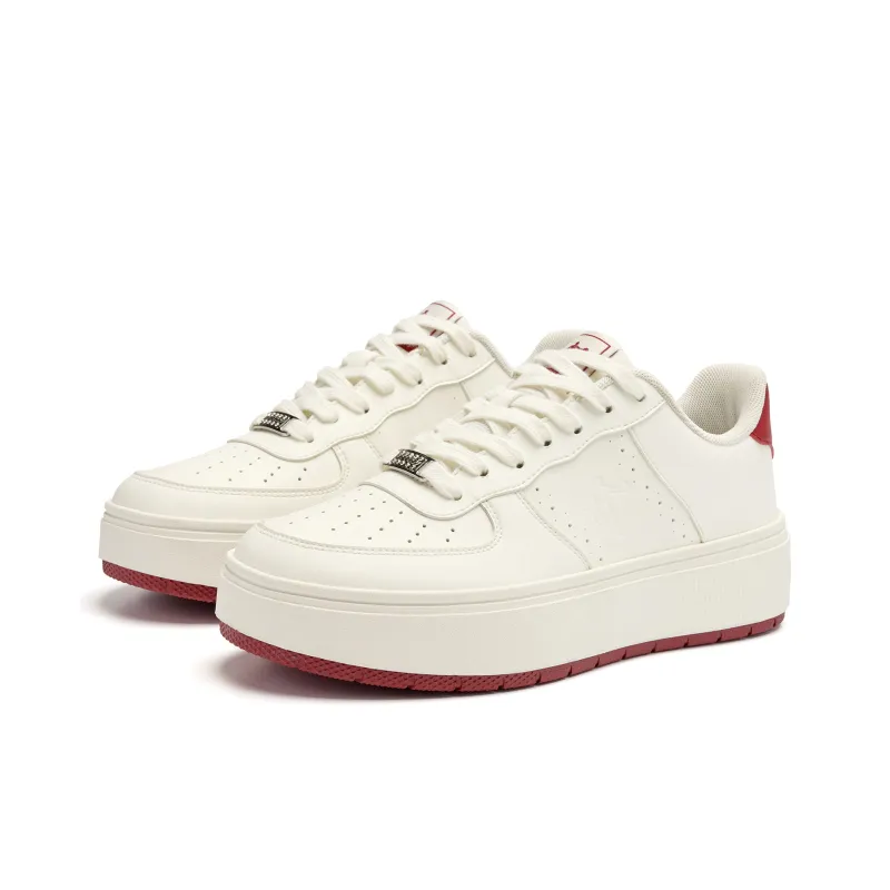 QIAODAN Five Centimeters Skateboard Shoes Women's Low Top Ivory/Iron Red-2