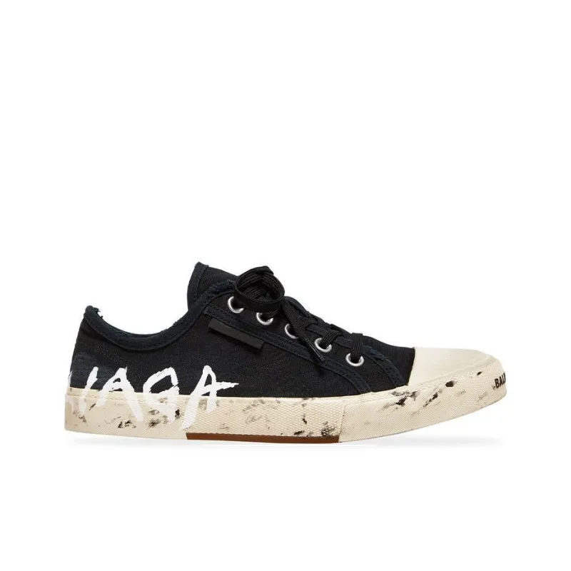 Balenciaga Paris Low Top Graffiti Sneakers 'Black And White Destroyed Cotton' Women's-1