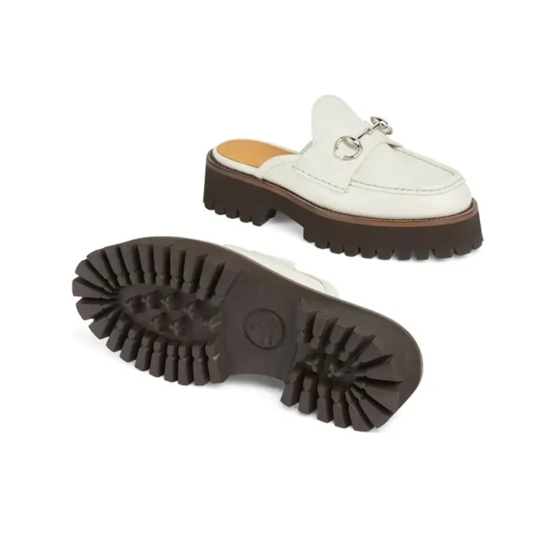 GUCCI Horsebit Wrap toe Slippers Women's White-4