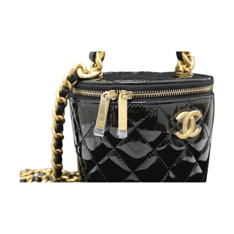 CHANEL Patent Leather Bucket Bag, Handbag, Shoulder Bag, Crossbody Bag Women's Black-6