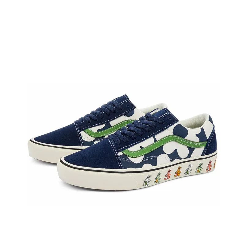 Vans Old Skool Casual Skate Shoes Unisex Blue White Flower Printing 'Blue White Green'-1