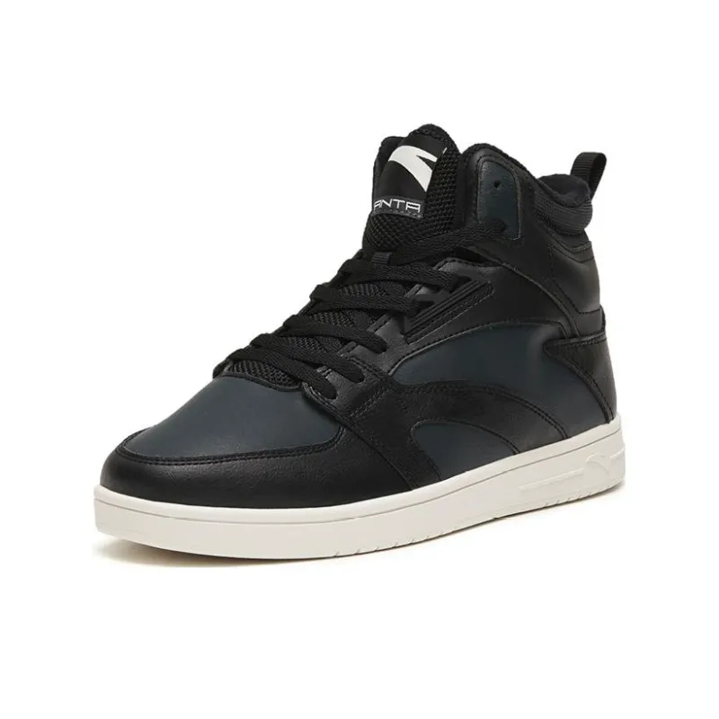 Anta Street Naughty Lightweight Wear-Resistant And Warm High-Top Skateboard Shoes Black Fleece-Lined-1