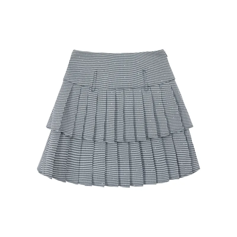 UNIFREE Short A-Line Pleated Skirt Women's Black White-1