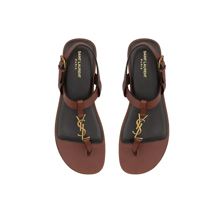 SAINT LAURENT CASSANDRE Odor-Resistant Flip Flops Men's Brown-3