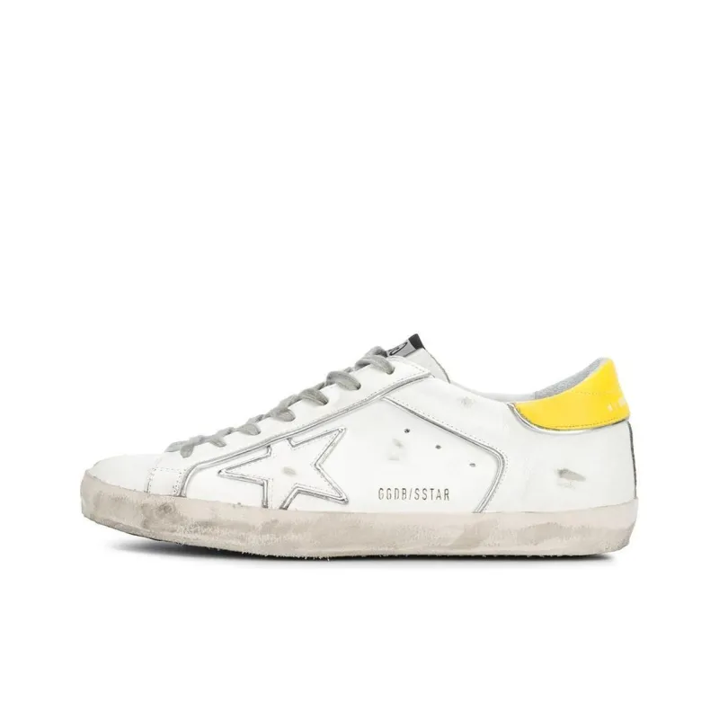 Golden Goose Super-Star Low-Top Skateboard Shoes Men's White Yellow Vintage Version-0