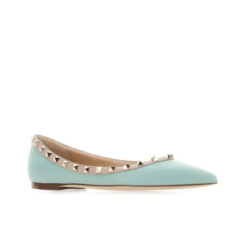 Valentino Rockstud Flat Shoes Women's Blue-1