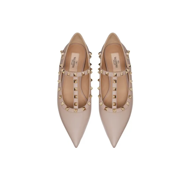 Valentino Rockstud Flat Casual Single Shoes Women's Light Pink-3