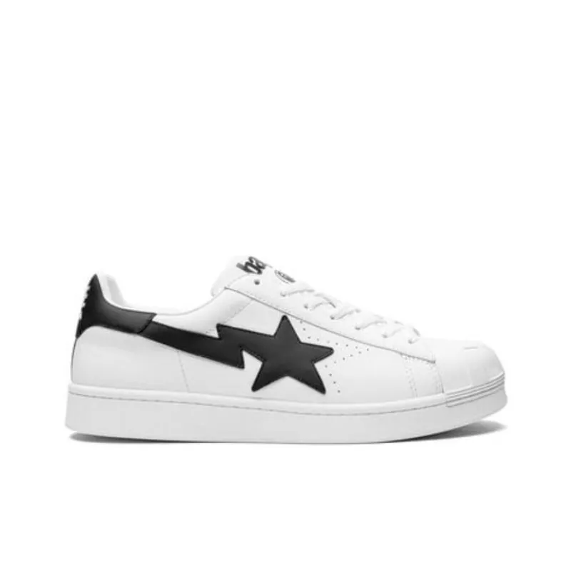 A BATHING APE MAD STA Good Sunday Low Top Stylish Skateboarding Shoes Unisex White Black-1