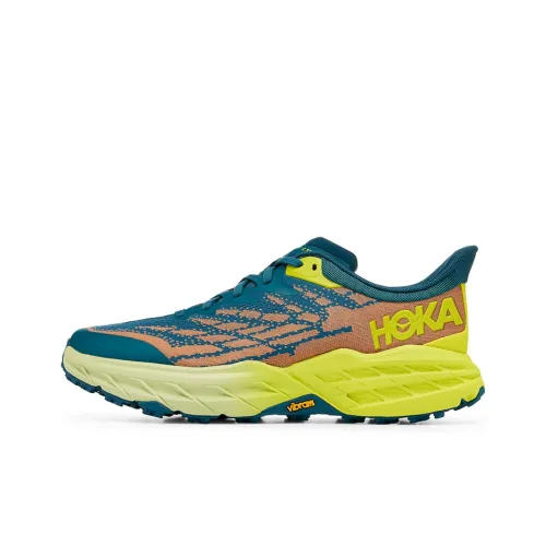 HOKA ONE ONE Speedgoat 5 Running Shoes Men Low-Top Coral Blue/Moonlit Grass Green