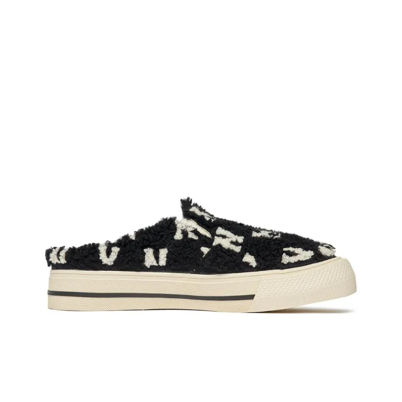MLB Playball Mule Fleece Monogram Anti Slip Wear Resistant Low Top Skateboard Shoes Unisex Black-1