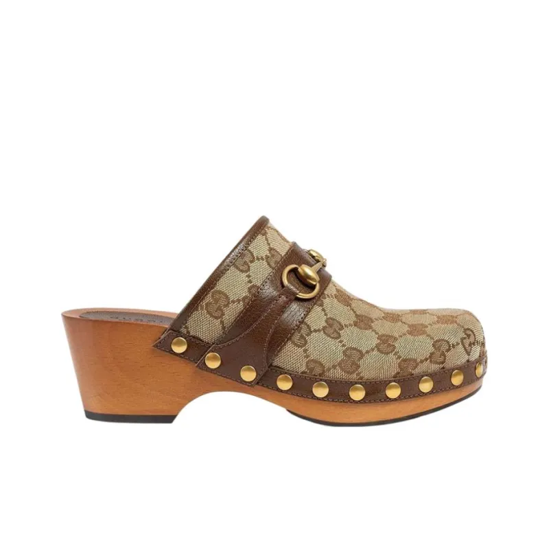 GUCCI Gg 35mm Clog Beige Canvas Women's-1