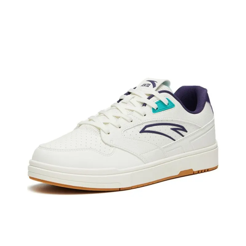 Anta Street Play Series Abrasion Resistant Breathable Low Top Skateboard Shoes White Purple Green-1