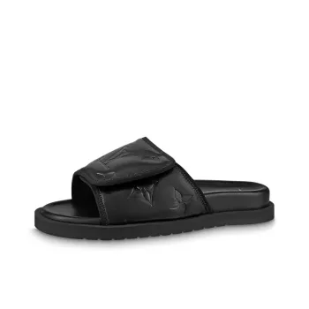 LOUIS VUITTON Miami Rubber Sole Slide Slippers Men's Black