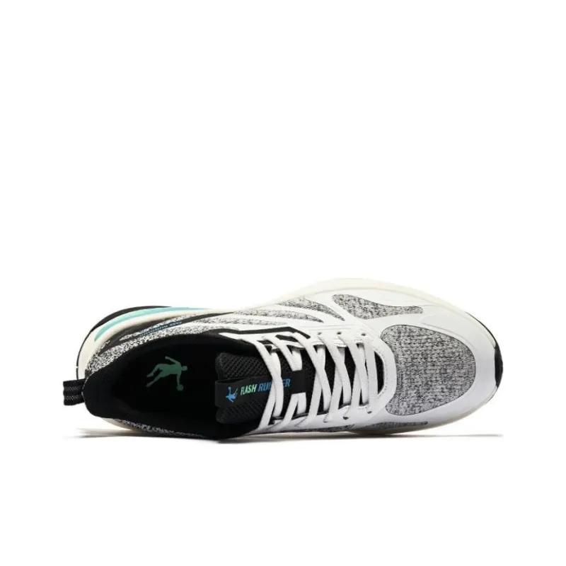 QIAODAN Blazing Plume Slip Resistant Cushioning Wear Resistant Low Top Running Shoes Men's White Black Cyan-4