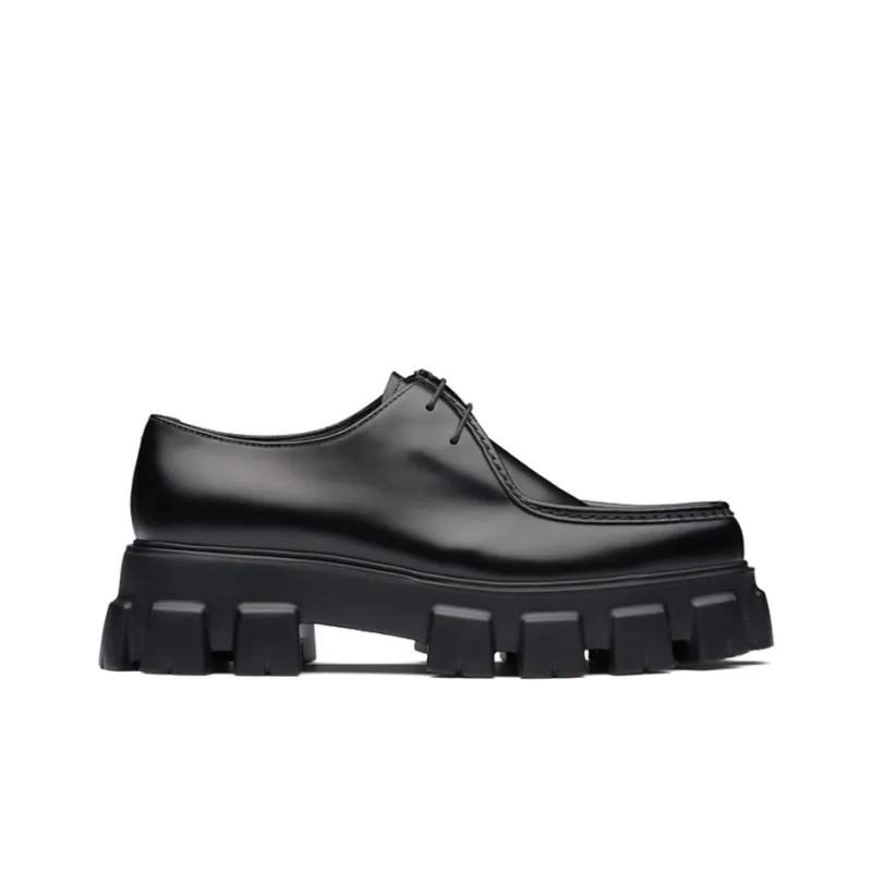 PRADA Monolith Brushed Leather Lace-Up Shoes Black-1