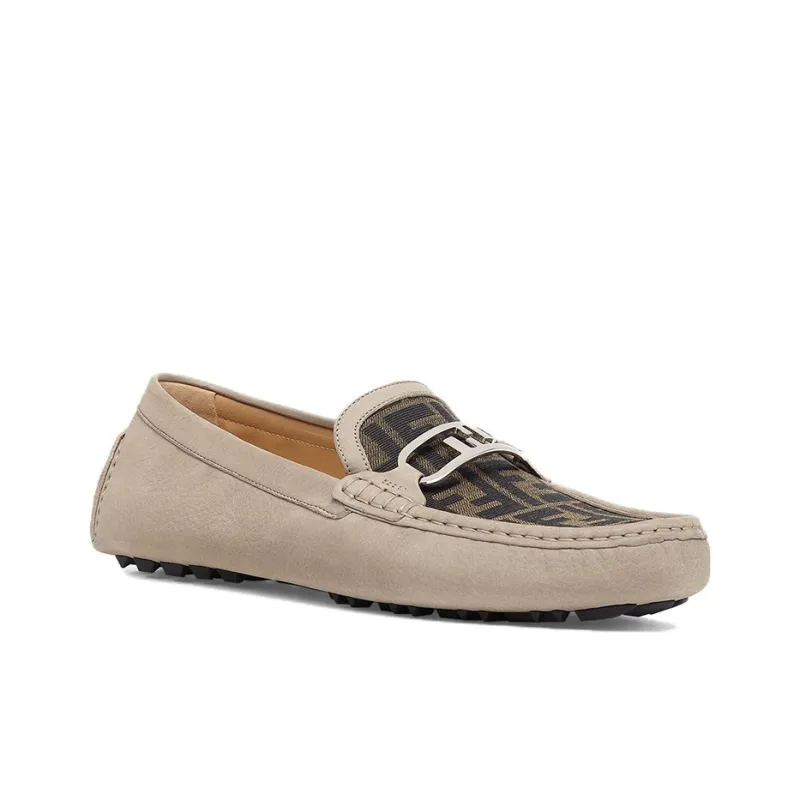 FENDI O'Lock Casual Leather Shoes Men's Beige-2