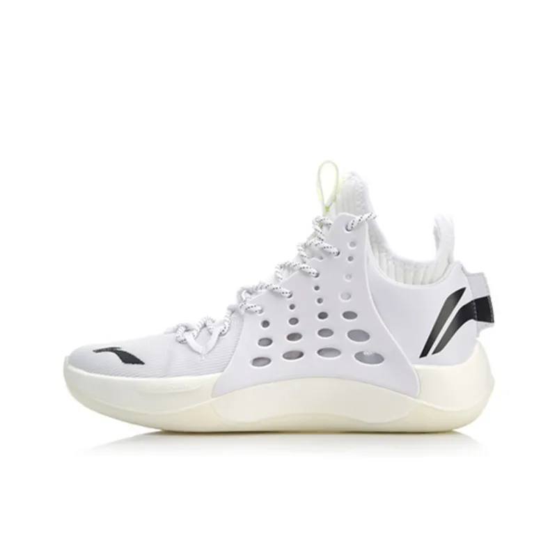 LiNing SONIC 7 Non-slip Wear-resistant Shock Absorption Mid-Top Performance Basketball Shoes White Black-0