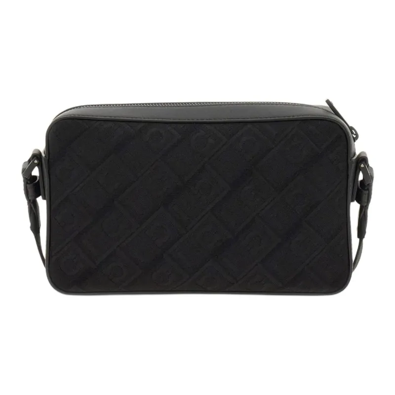 FERRAGAMO Calfskin Patchwork Fabric Shoulder Bag Crossbody Bag Men's Black-2