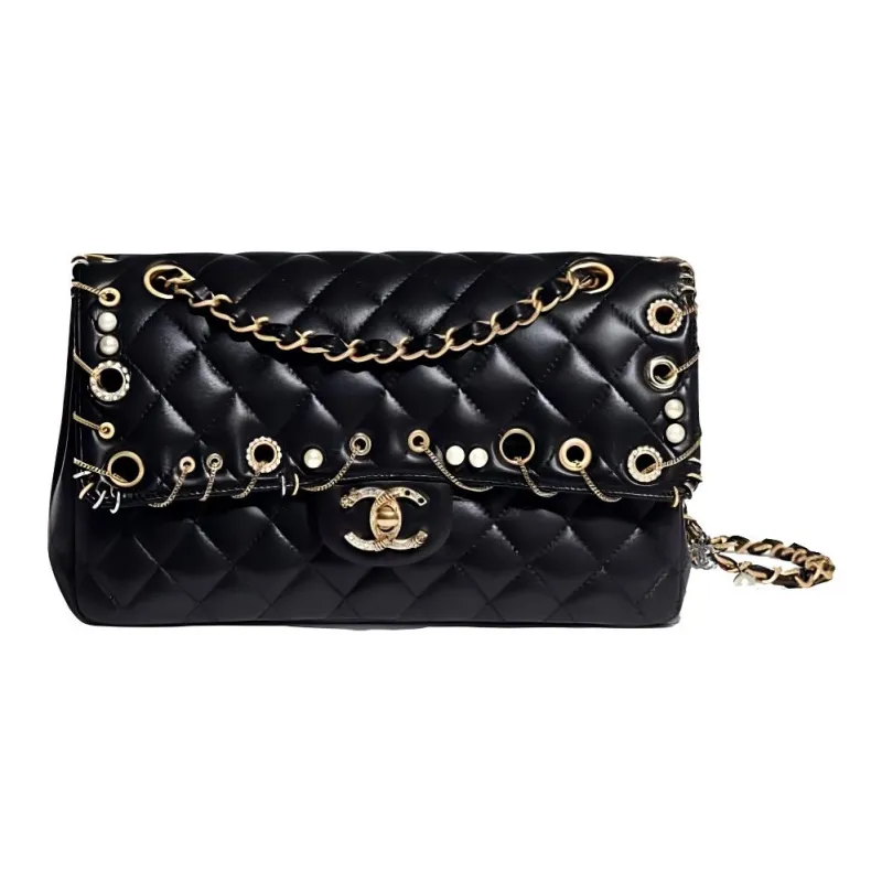 CHANEL Classic Flap CF Lambskin Flap Bag, Chain Bag, Crossbody Bag, Shoulder Bag Women's Black-0