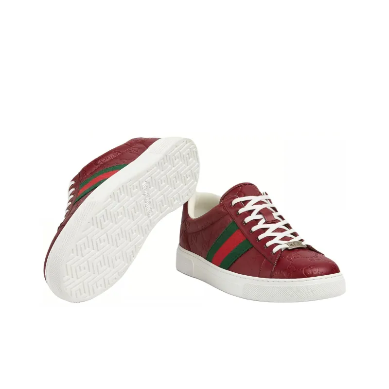 GUCCI ACE Low Top Skateboard Shoes Men's Red-5