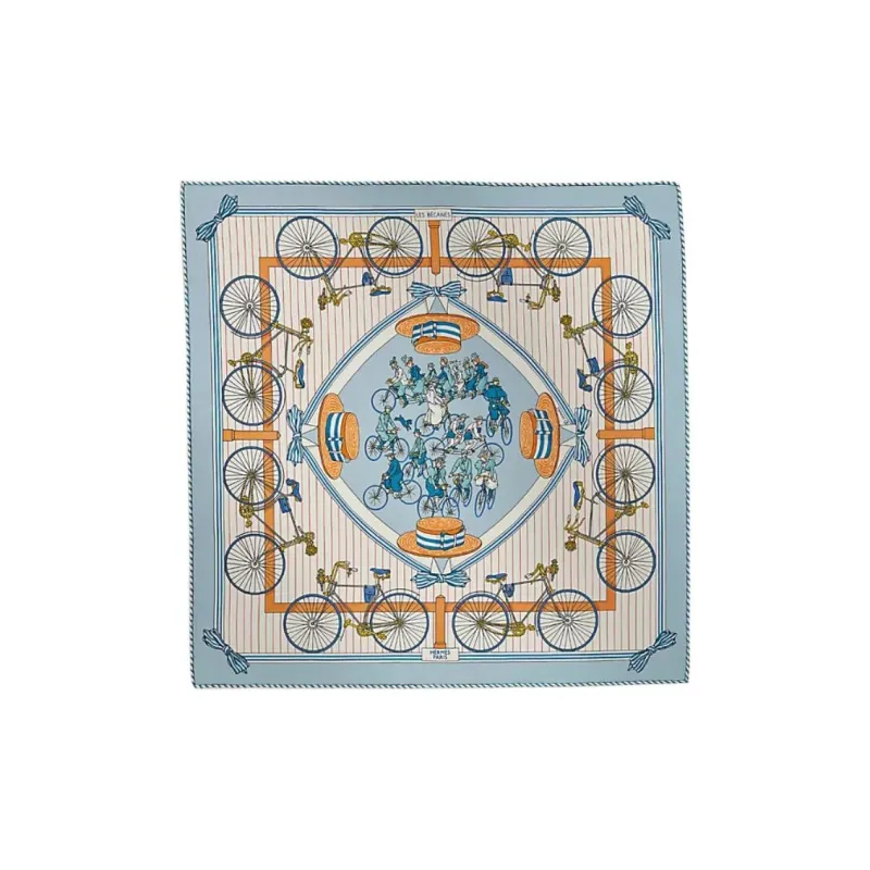 HERMES Silk Silk Scarves Unisex Blue Claire/Beige Dore/White-0