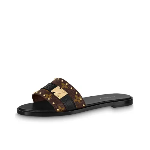 LOUIS VUITTON Lock It Slide Slippers Women's Brown