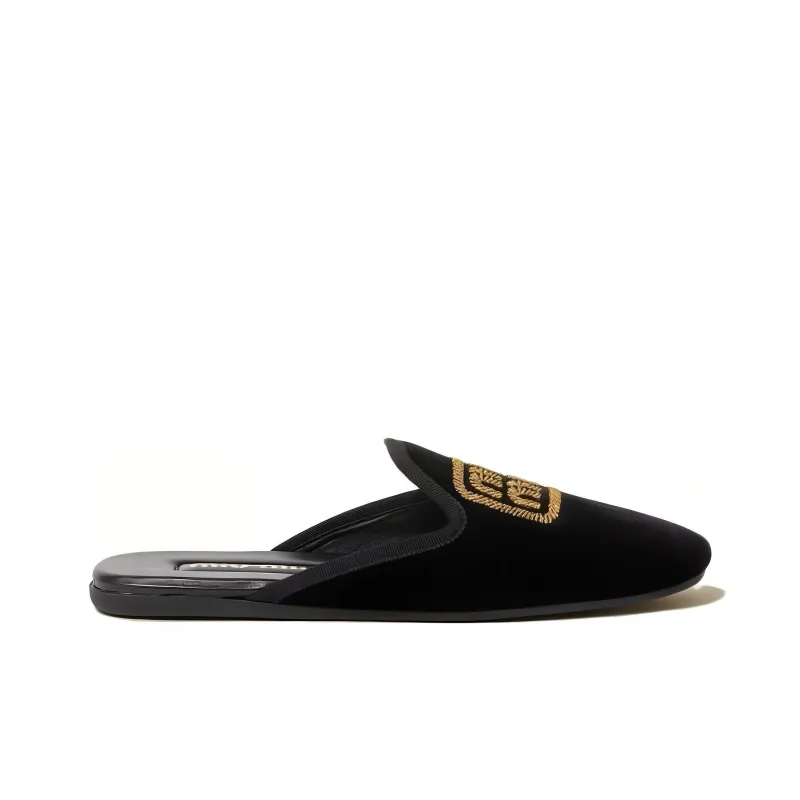 MIU MIU Logo-embroidered Velvet Slippers-1