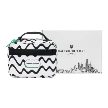 MYD Polyester Makeup Bag Trumpets Women's Green Plaid/Black White Wave
