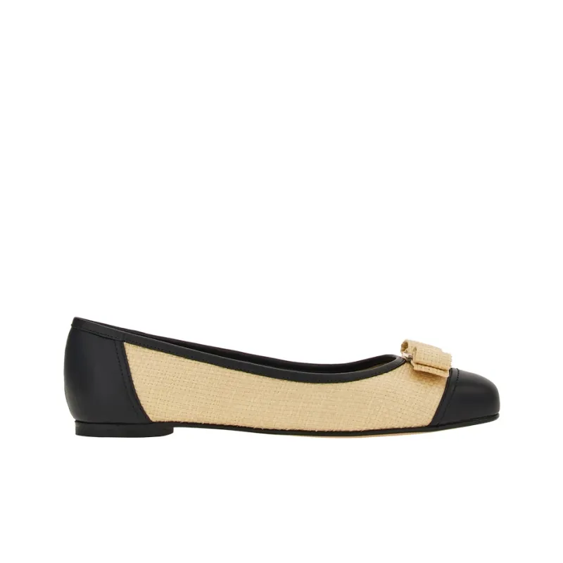 FERRAGAMO Bow-detail Woven-raffia Ballerina Shoes-1