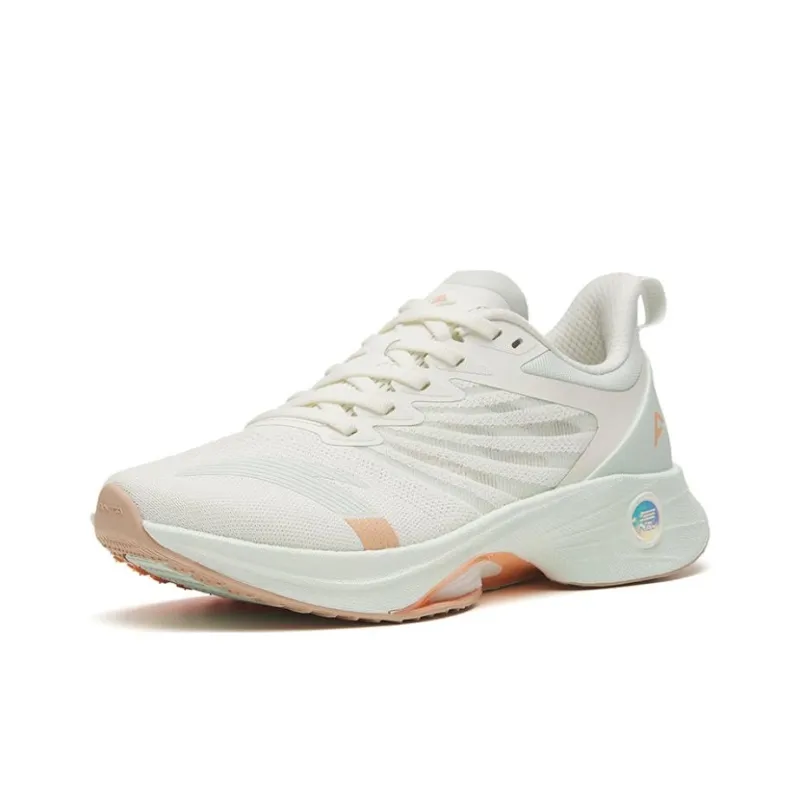 Anta MACH 3.0 Cushioned Slip Resistant Abrasion Resistant Low Top Casual Running Shoes Women's White Orange Green-1