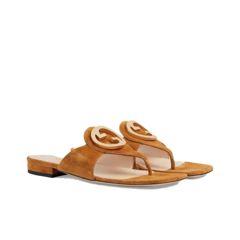 GUCCI Blondie Thong Sandal Light Brown Suede Women's-1