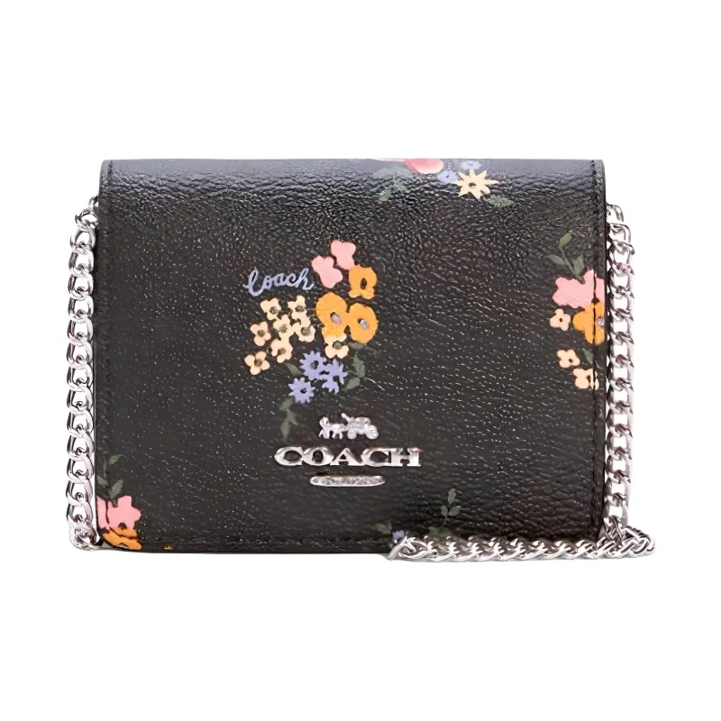 COACH Leather Clutch Wallet Shoulder Bag Crossbody Bag Mini Women's Black-0