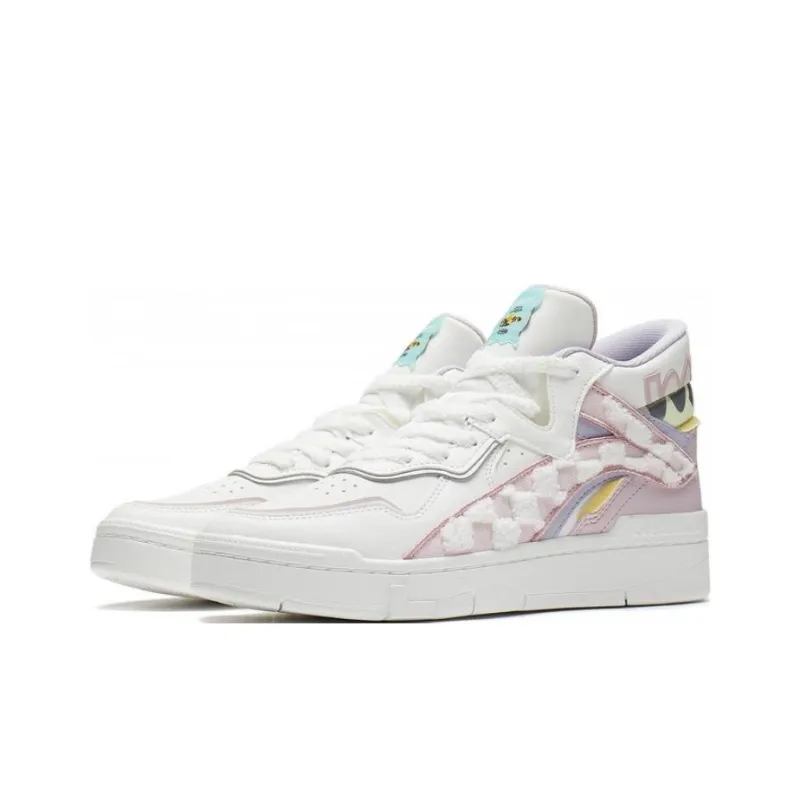 Disney x LiNing Wave Midprm Anti Slip And Wear Resistant Lightweight High Top Skateboard Shoes Women's White Pink-2