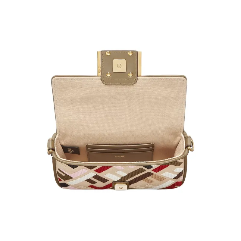 FENDI Baguette With Cotton Shoulder Bag, Crossbody Bag, Handbag Mini Women's Pink Multicolor-3