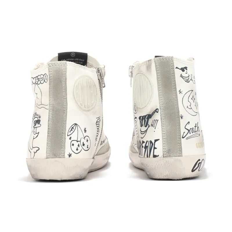 Golden Goose Francy High-Top Stylish Skateboarding Shoes Men's White Vintage Version-3