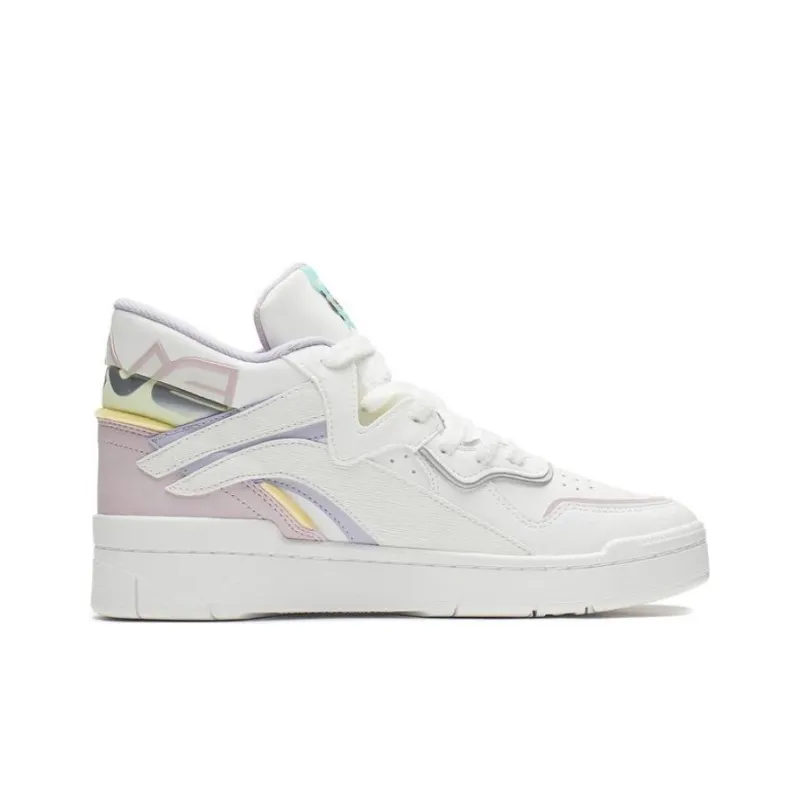 Disney x LiNing Wave Midprm Anti Slip And Wear Resistant Lightweight High Top Skateboard Shoes Women's White Pink-1