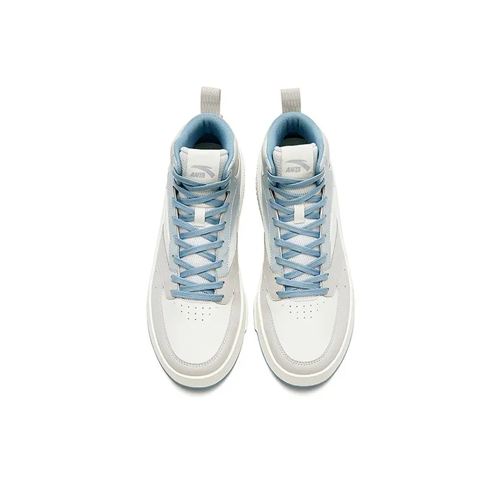 Anta Milk Lid 2 Slip Resistant Shock Absorbers Lightweight High Top Skateboard Shoes Men's White Blue-2