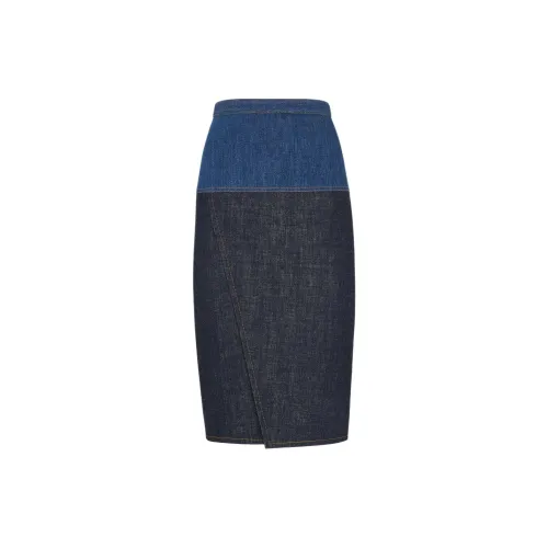 FENDI High Waisted Colourblock Denim Midi Skirt
