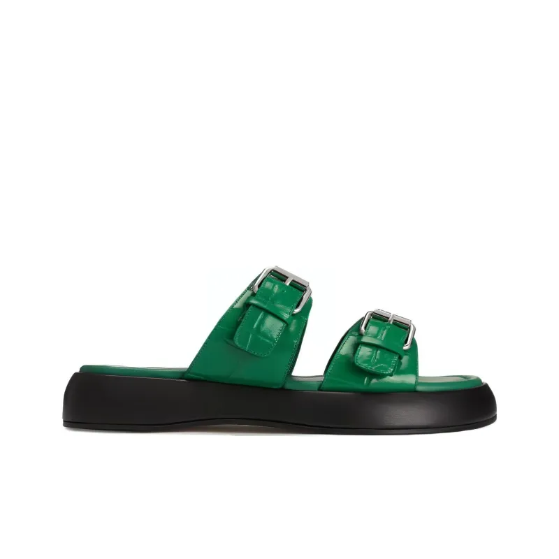 By Far Wyatt Crocodile-effect Leather Sandals Women's-1