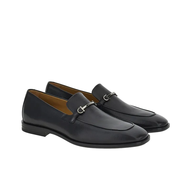 FERRAGAMO Gancini plaque Leather Loafers-1