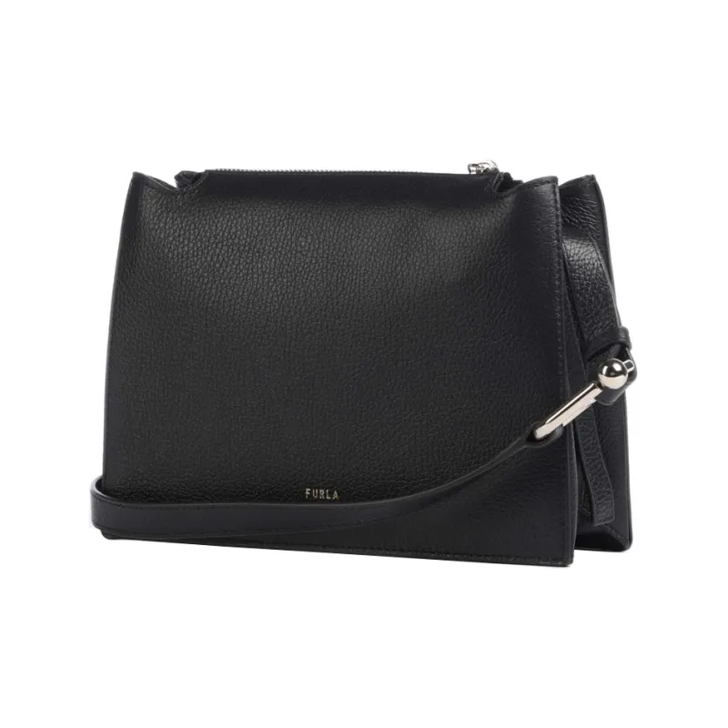 Furla Grained Leather Handbag Shoulder Bag Crossbody Bag Small Size Women's Black-1