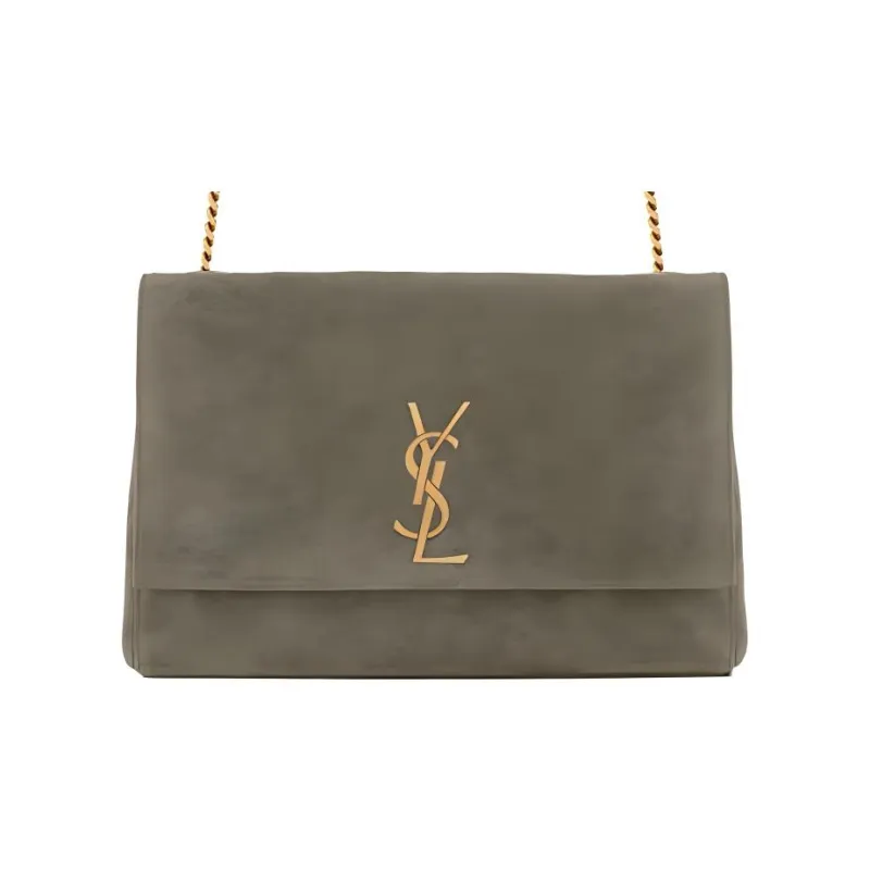 SAINT LAURENT KATE Cow Split Leather With Sheepskin Chain Bag, Crossbody Bag, Shoulder Bag Women's Gray Khaki Color-0