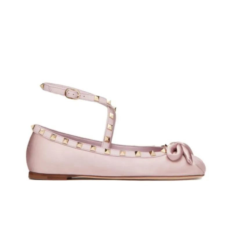 Valentino Garavani Rockstud Satin Ballerina Shoes-1