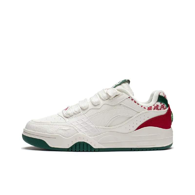 LiNing Yuebai Warm Low-Top Skateboard Shoes Unisex White Red Green-0