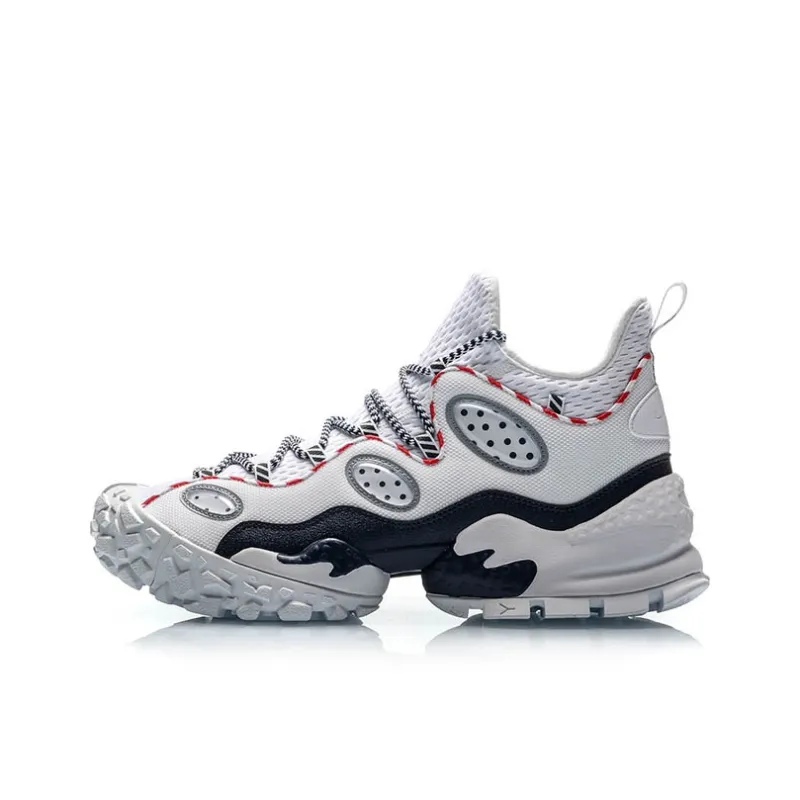 LiNing CF Countflow Monster Eye Mid Durable Breathable Mid Top Vintage Basketball Shoes Men's White Red-0