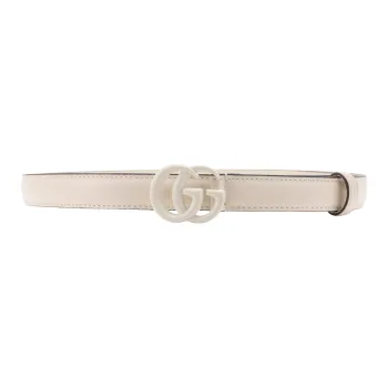 GUCCI GG Double G Monet Thin Leather Belts Women's White Width 2cm