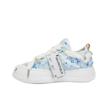 SMILEREPUBLIC STREAMER BULE TWEED Height Increasing Slip Resistant Low Top Canvas Shoes Unisex Blue White
